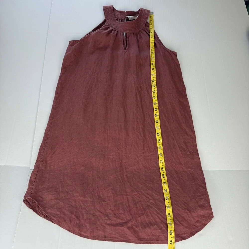 C&C California Womens 100% Linen Halter Keyhole Shift Dress Terracotta Rose S‎